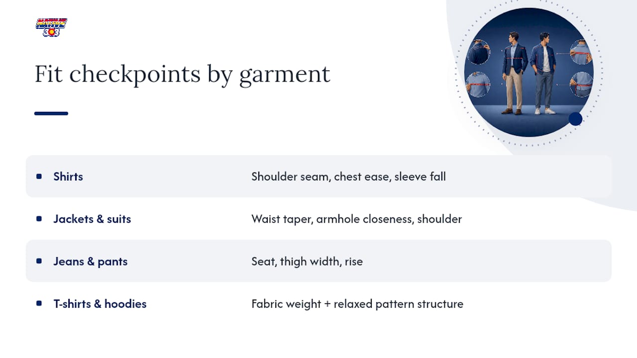 Fit checkpoints across four garment categories