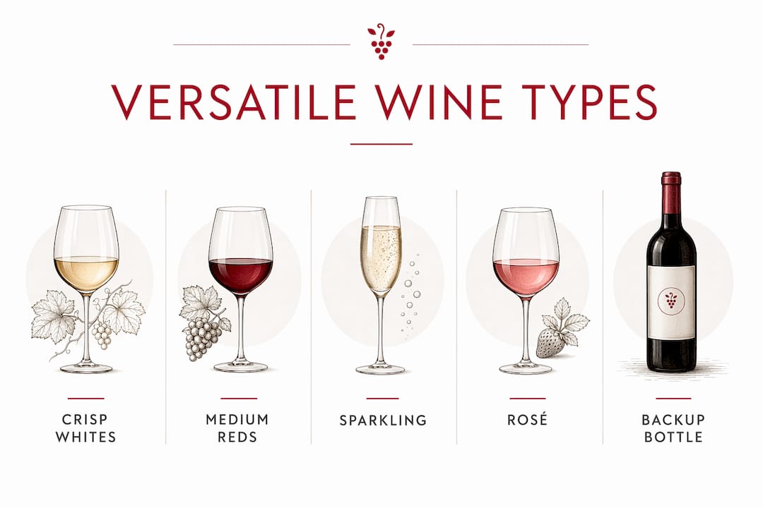 Infographic showing versatile types of wine for dinner parties
