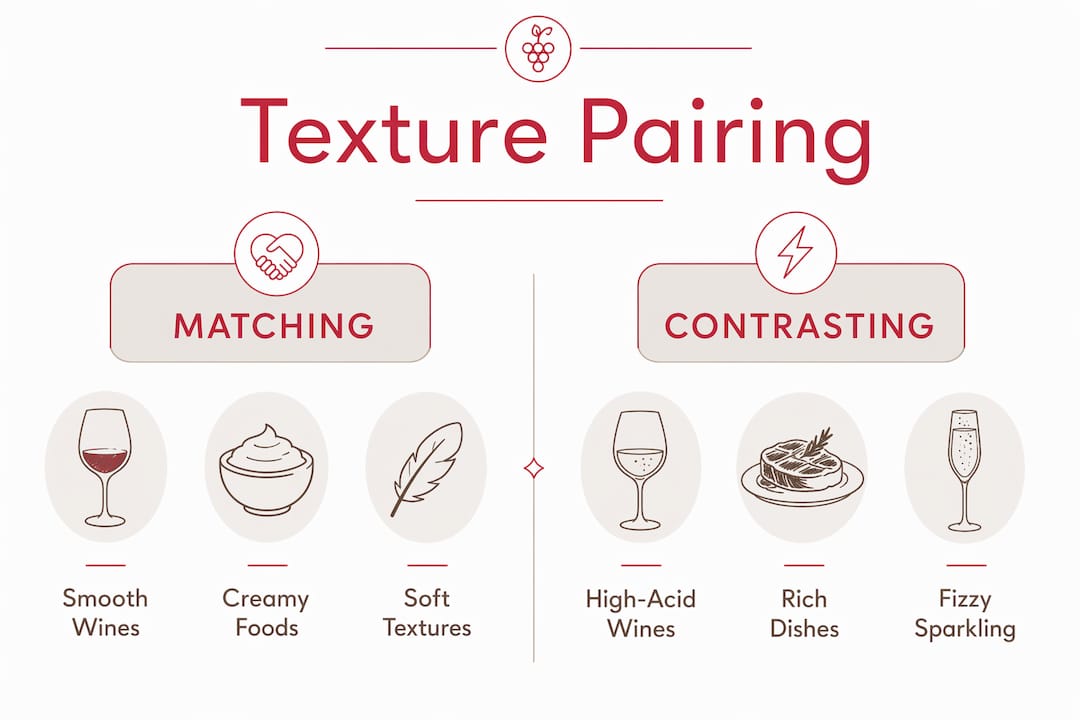 Infographic comparing matching and contrasting wine textures