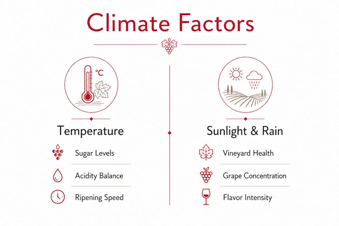 Infographic comparing temperature and sunlight impacts on wine