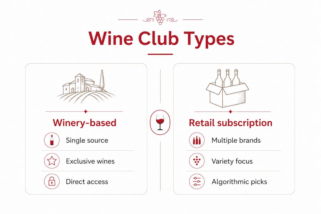 Infographic comparing winery-based and retail-style wine clubs