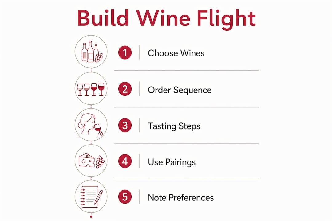 Infographic illustrating steps to build a wine flight at home