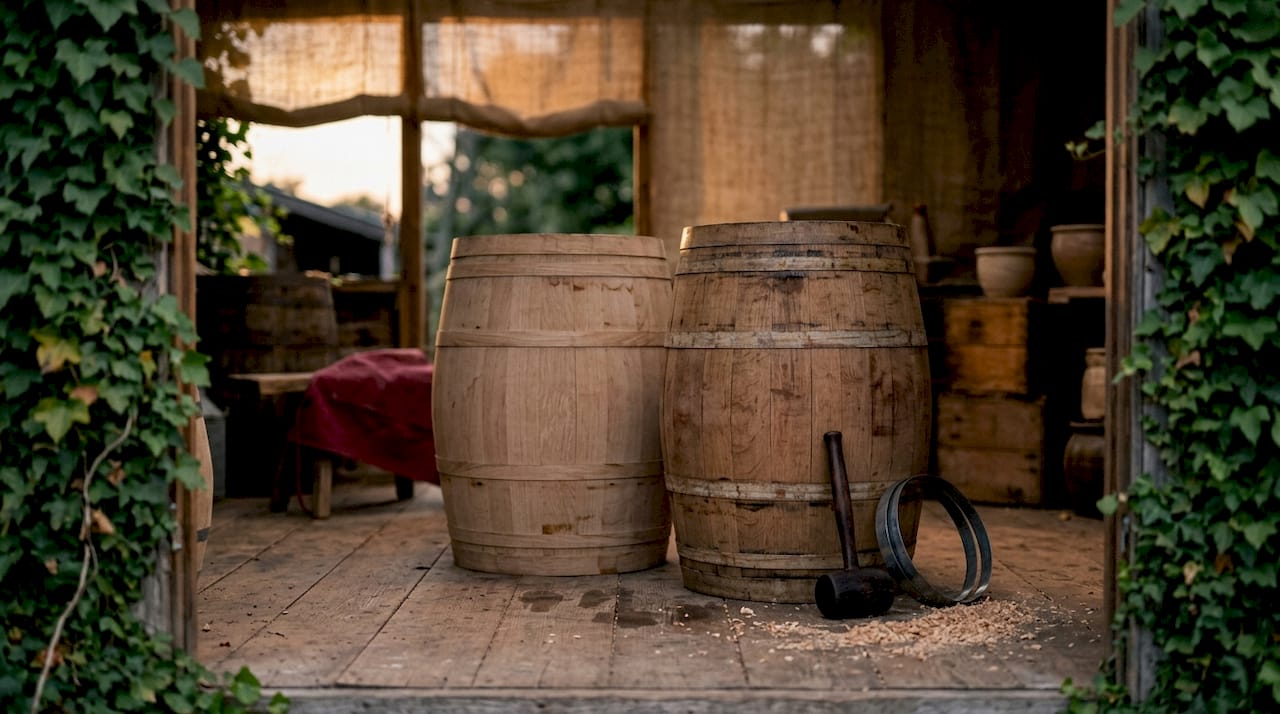 French and American oak barrels side by side