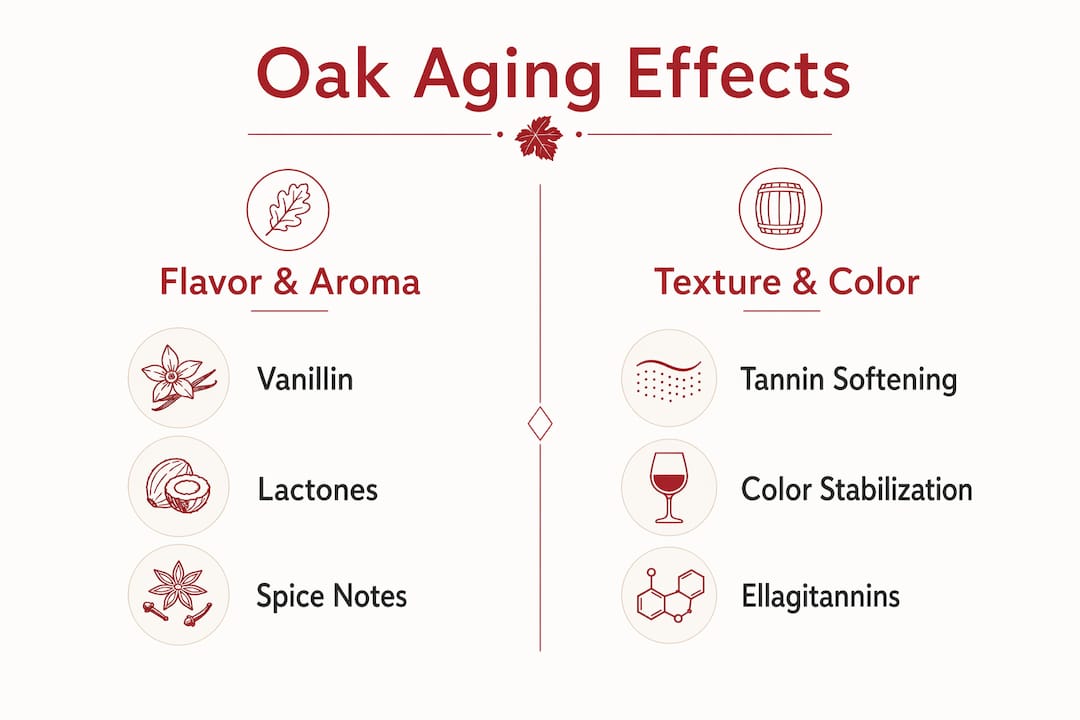 Infographic showing oak aging effects on wine