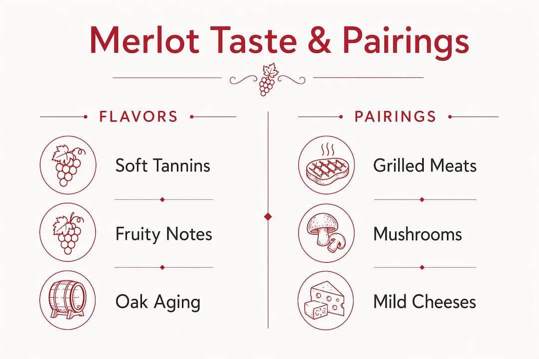 Infographic comparing Merlot flavors and food pairings