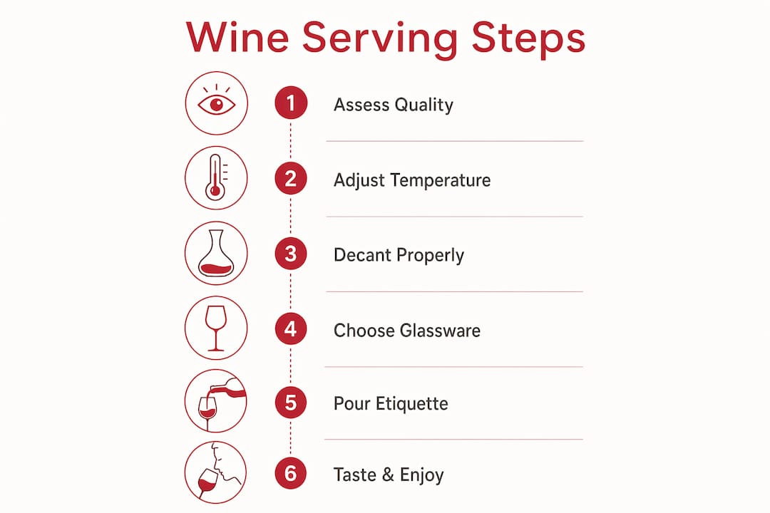 Infographic illustrating wine serving steps