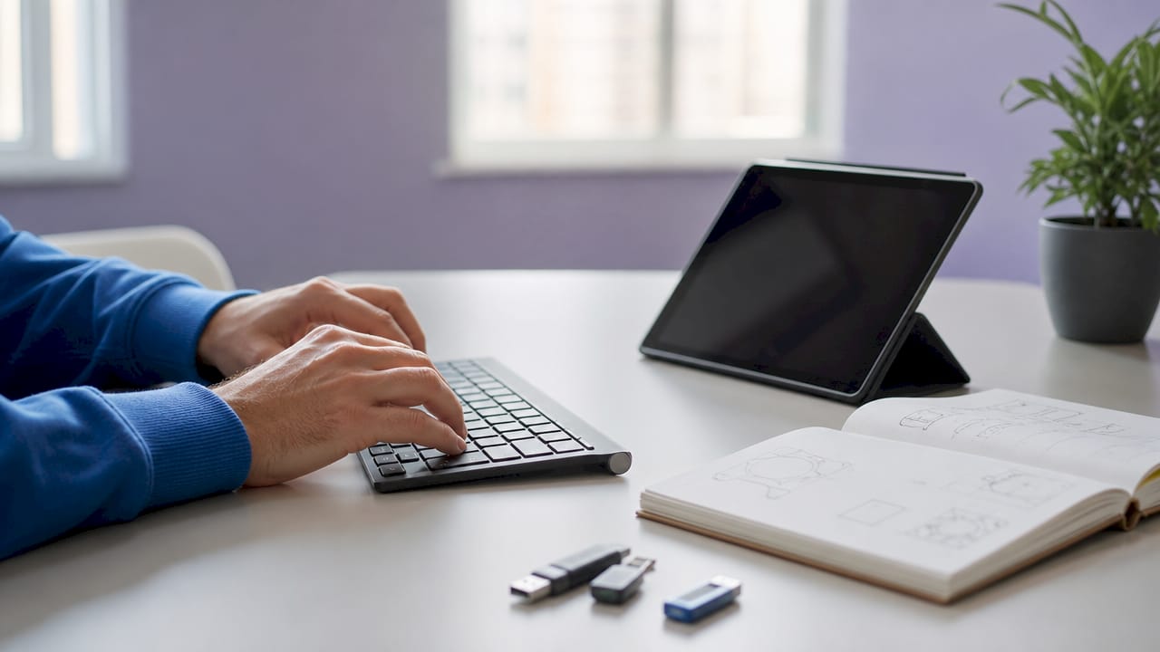 Hände arbeiten an einer technischen E-Commerce-Checkliste