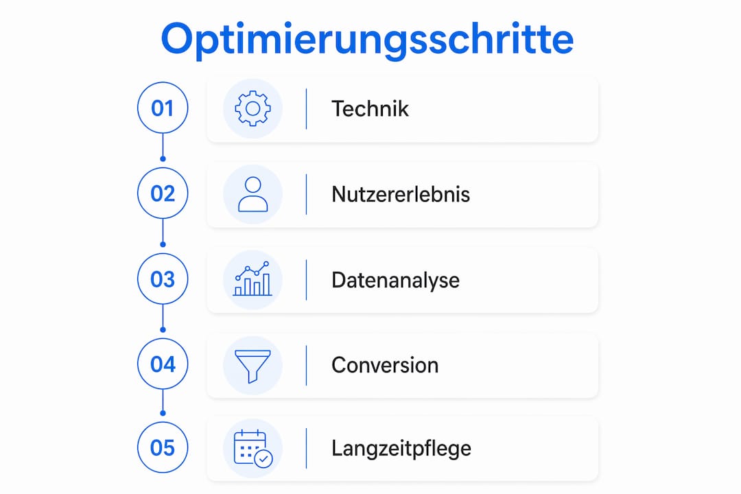 Die Infografik veranschaulicht, wie Sie Ihren Online-Shop in fünf Schritten gezielt optimieren können.