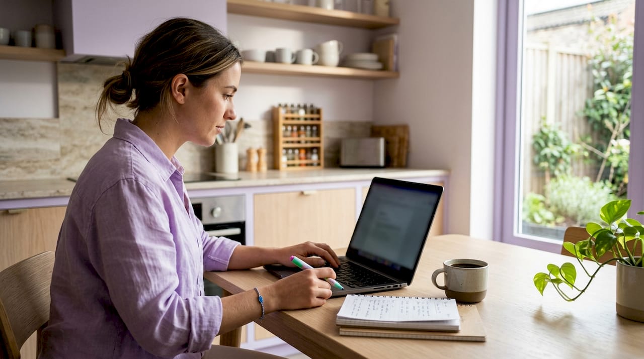 Ein Unternehmer sitzt am Laptop und wertet relevante SEO-Schlüsselwörter aus, um seine Online-Präsenz zu optimieren.