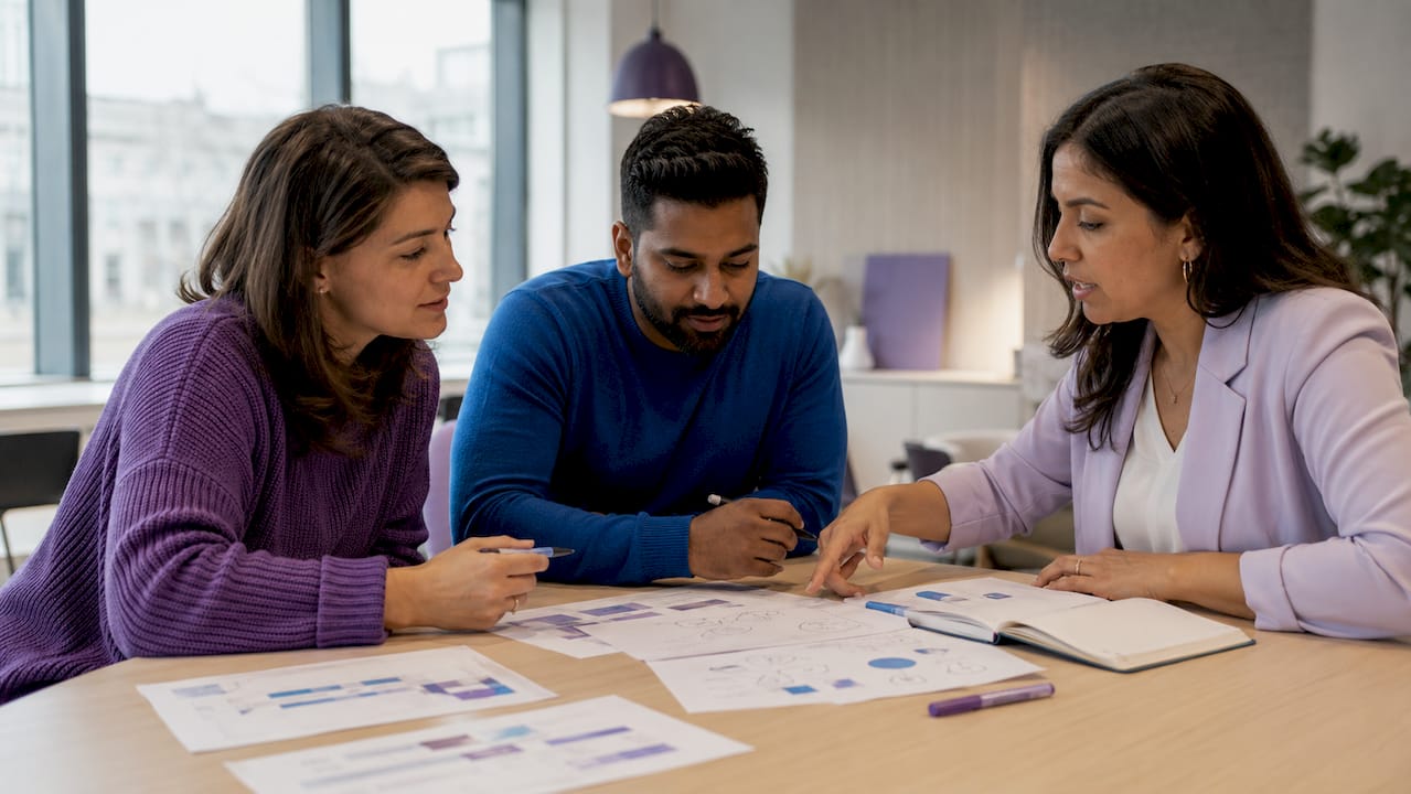 Das Team eines mittelständischen Unternehmens tauscht sich über die Vorteile von Content Marketing aus.