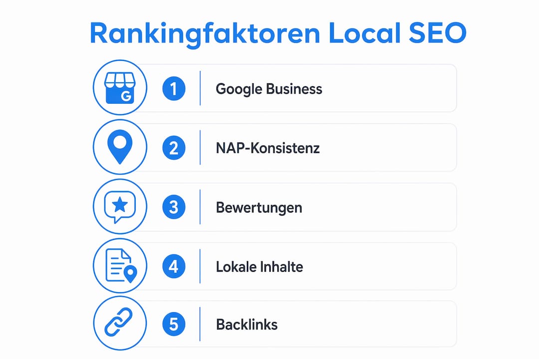 Übersichtsgrafik: Die wichtigsten Faktoren für ein besseres Local SEO Ranking