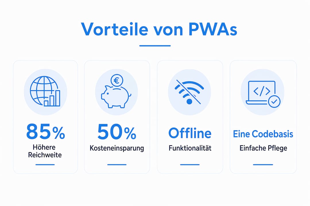 Diese Infografik veranschaulicht, warum Progressive Web Apps für kleine und mittlere Unternehmen besonders attraktiv sind.