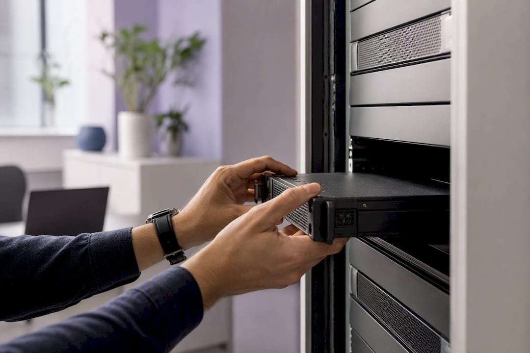 Hände installieren Hardware-Verschlüsselung im Rechenzentrum