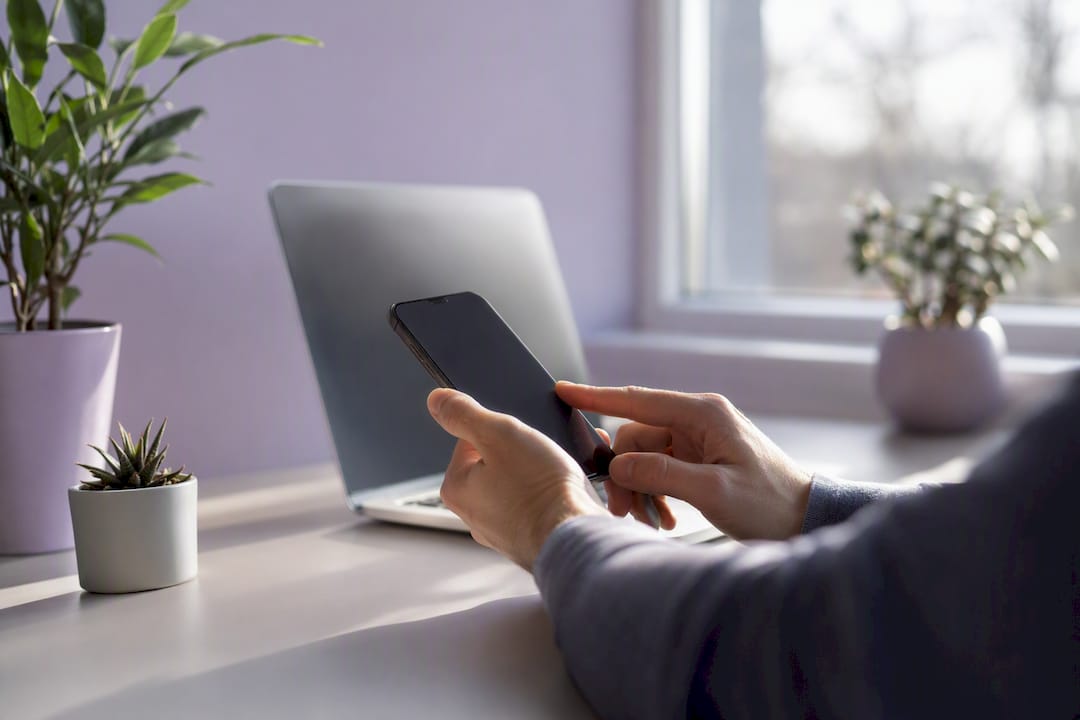 Hände, die eine mobile App auf dem Smartphone aktualisieren