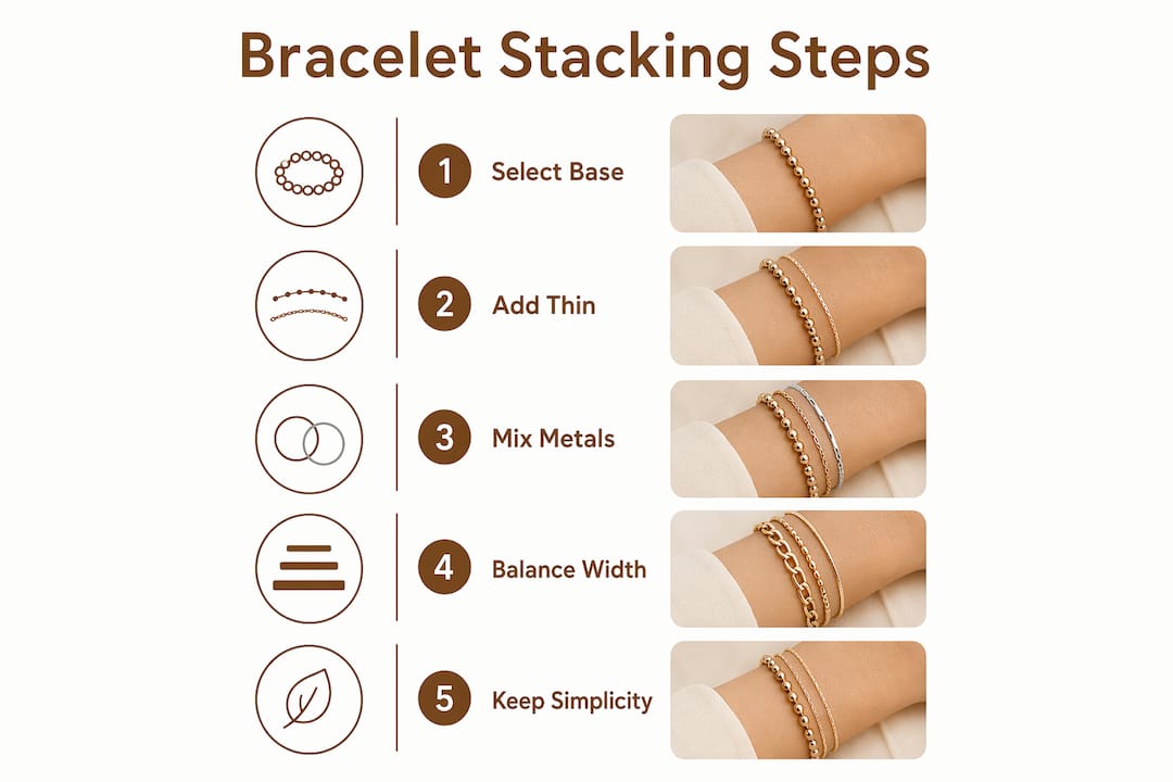 Infographic illustrating smartwatch bracelet stacking steps