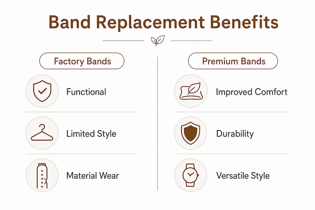 Infographic comparing factory and premium Apple Watch bands