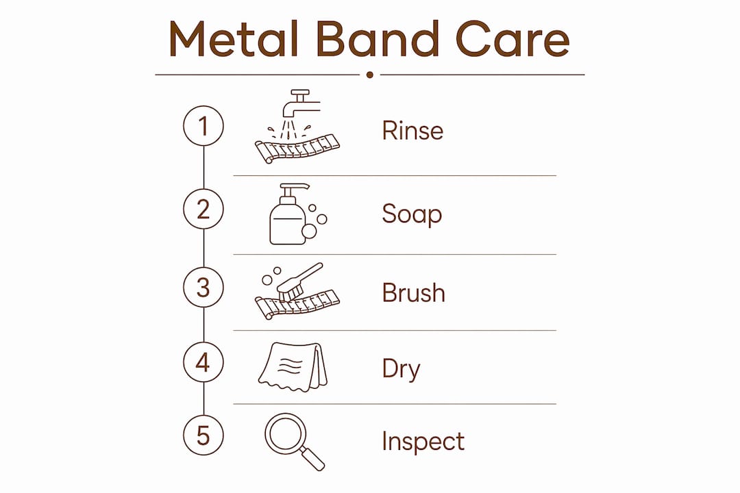 Infographic showing step-by-step metal band cleaning process