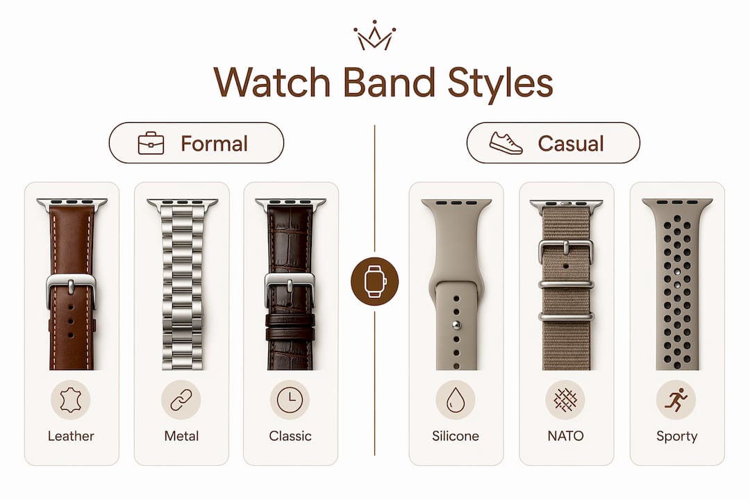 Infographic comparing formal and casual watch band styles