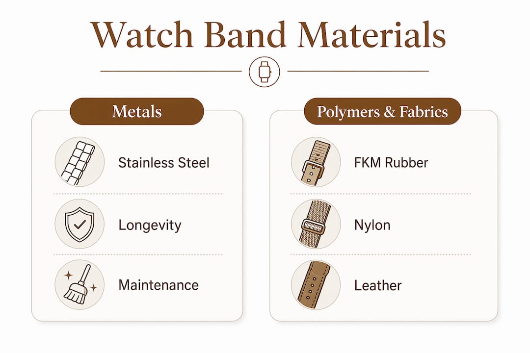 Infographic comparing watch band material durability