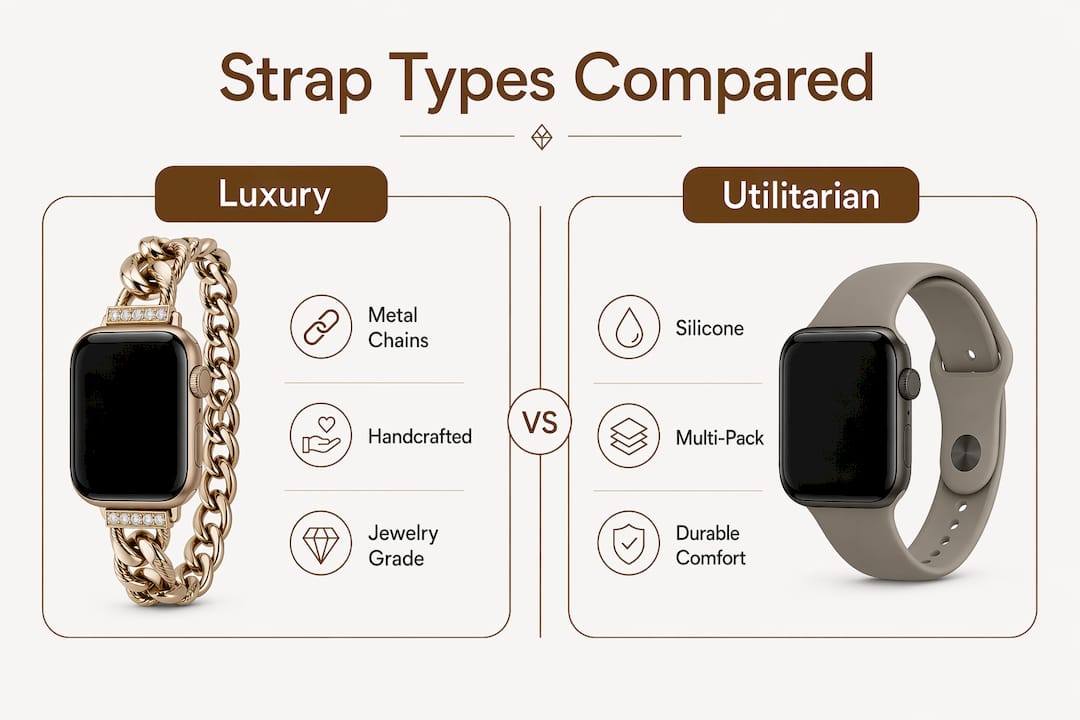 Infographic comparing luxury and utilitarian AirPods straps