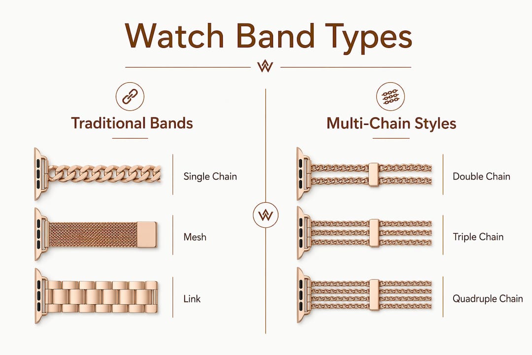 Infographic comparing traditional and multi-chain watch bands