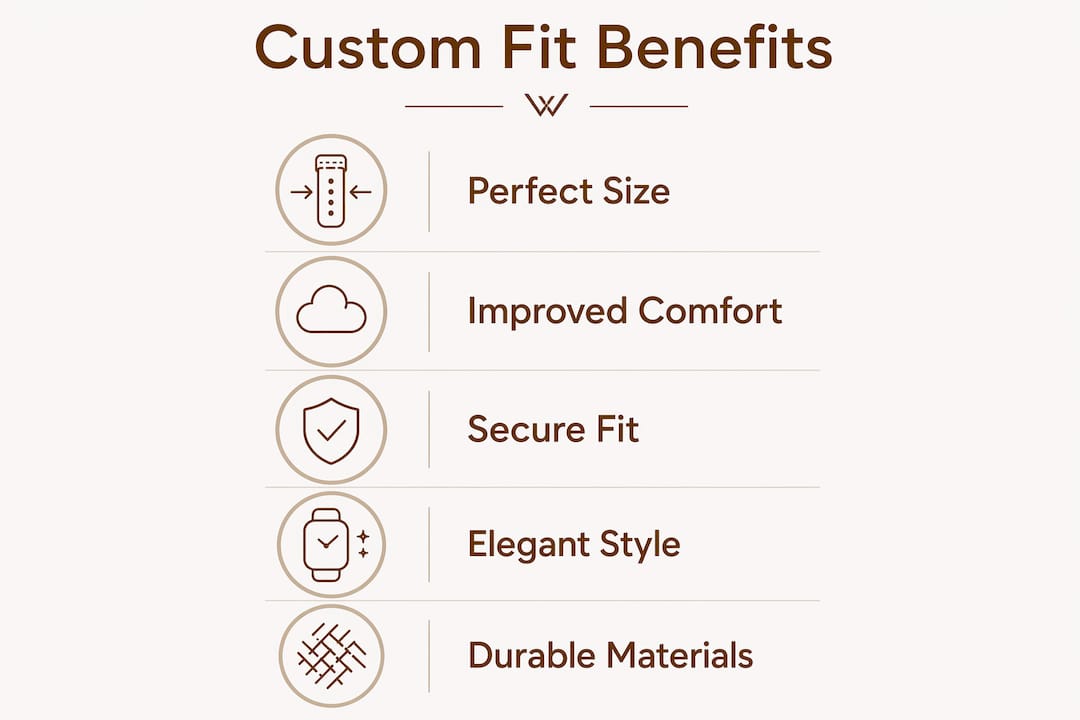 Infographic showing custom-fit watch band benefits