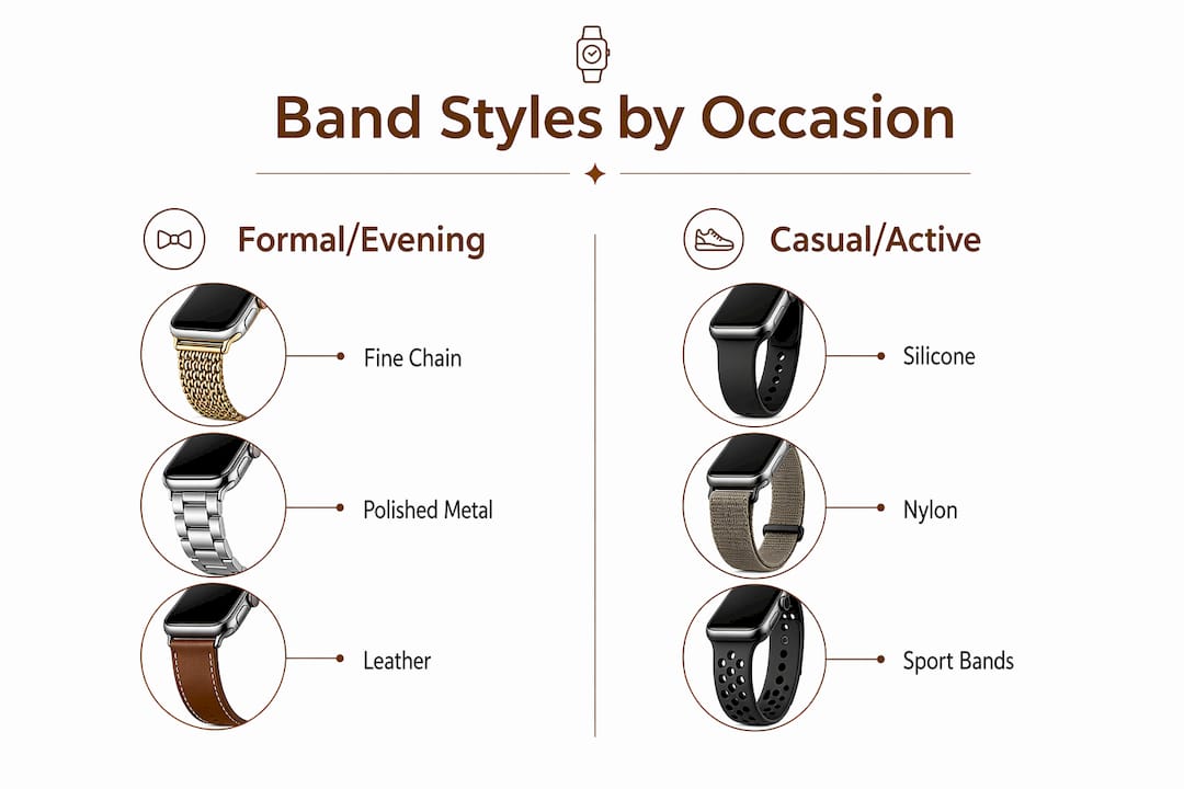 Infographic comparing Apple Watch band styles for occasions