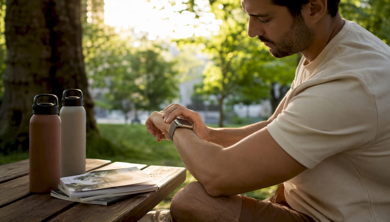 Man shifting Apple Watch up forearm for better sensor contact