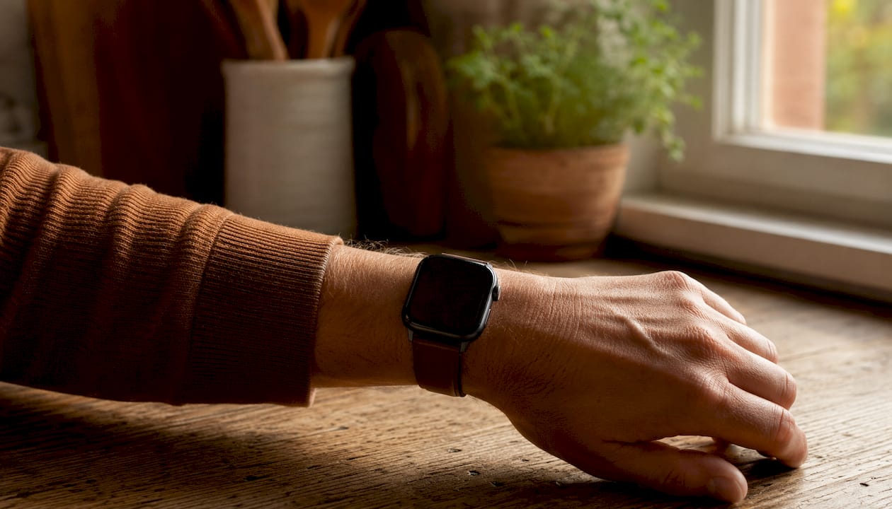 Close-up of Apple Watch snug on wrist showing sensor contact