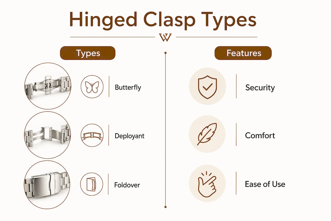 Infographic comparing hinged watch clasp types and features