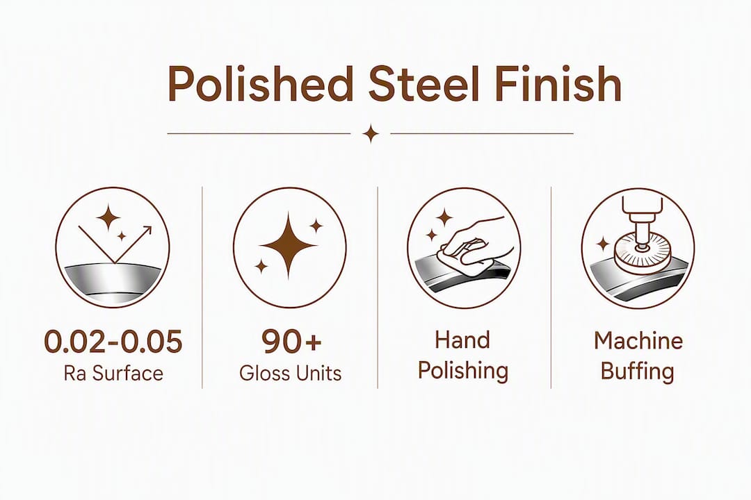 Infographic showing key polished steel finish metrics