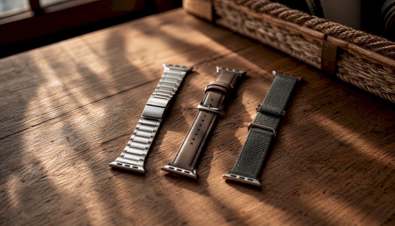 Apple Watch bands laid out on table for rotation