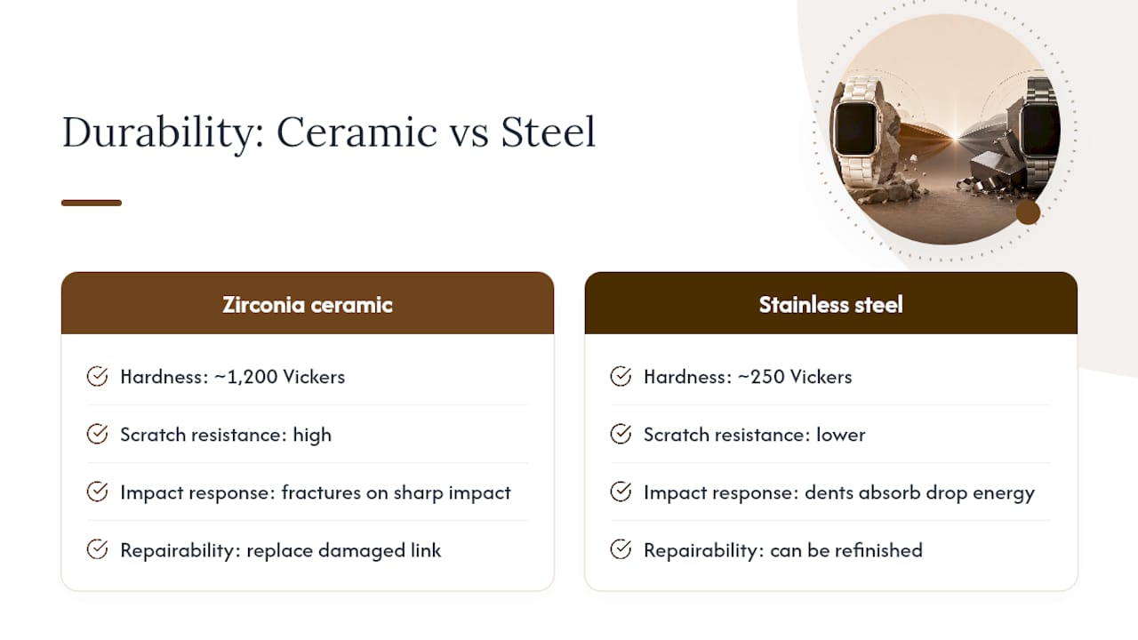 Ceramic watch durability: why it resists scratches yet can chip — overview diagram