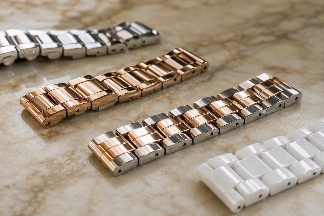Close-up of premium watch band material samples
