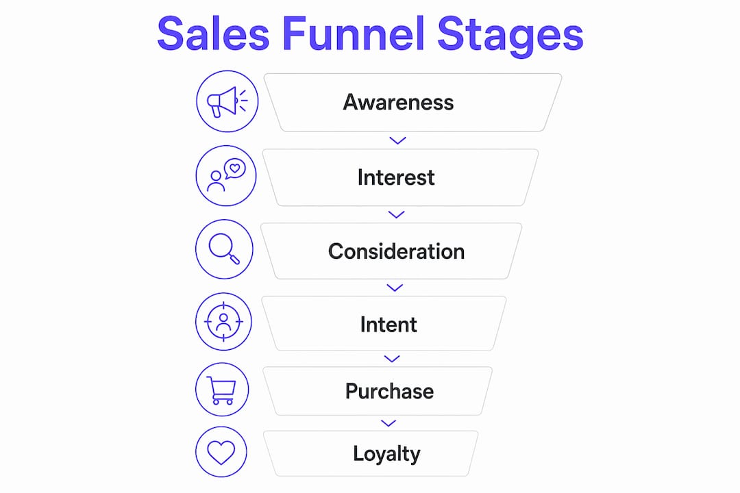 Infographic illustrating sales funnel stages