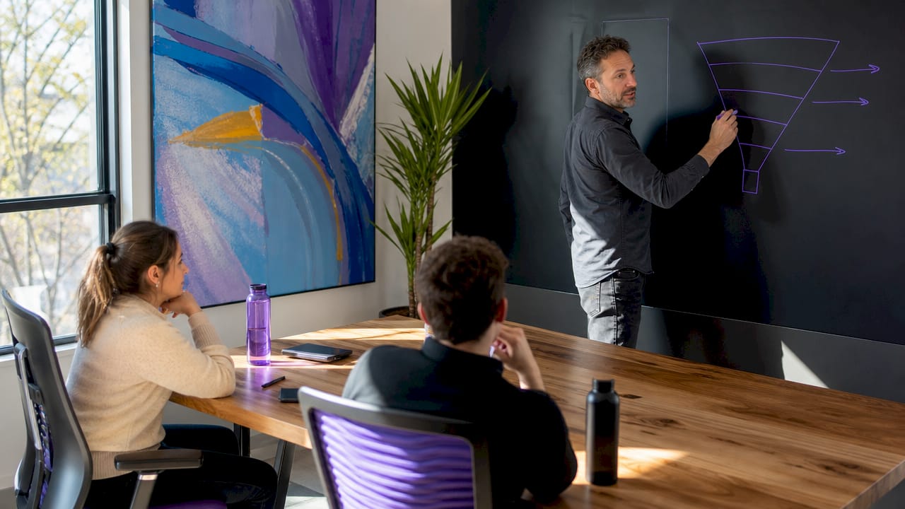 Sales manager explaining sales funnel stages