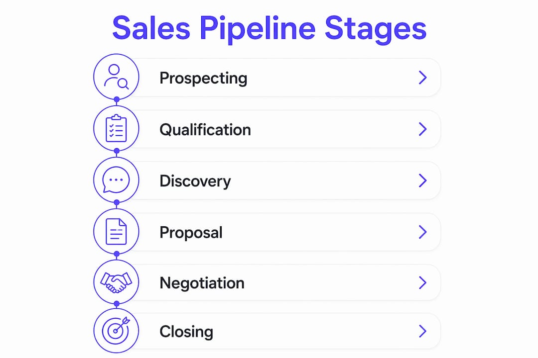 Infographic illustrating sales pipeline stages vertically