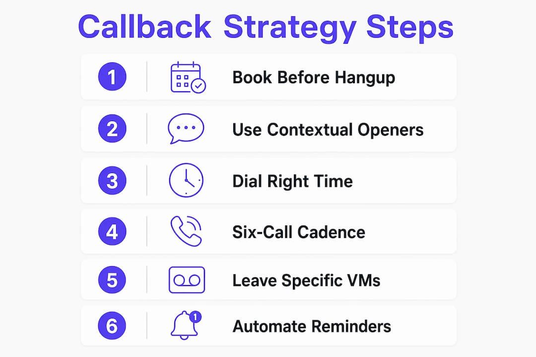Infographic showing sales callback strategy key steps