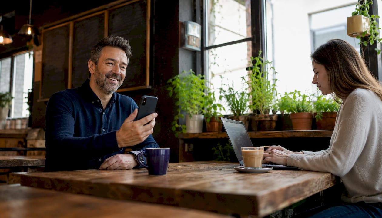 Two professionals engaged in warm referral call