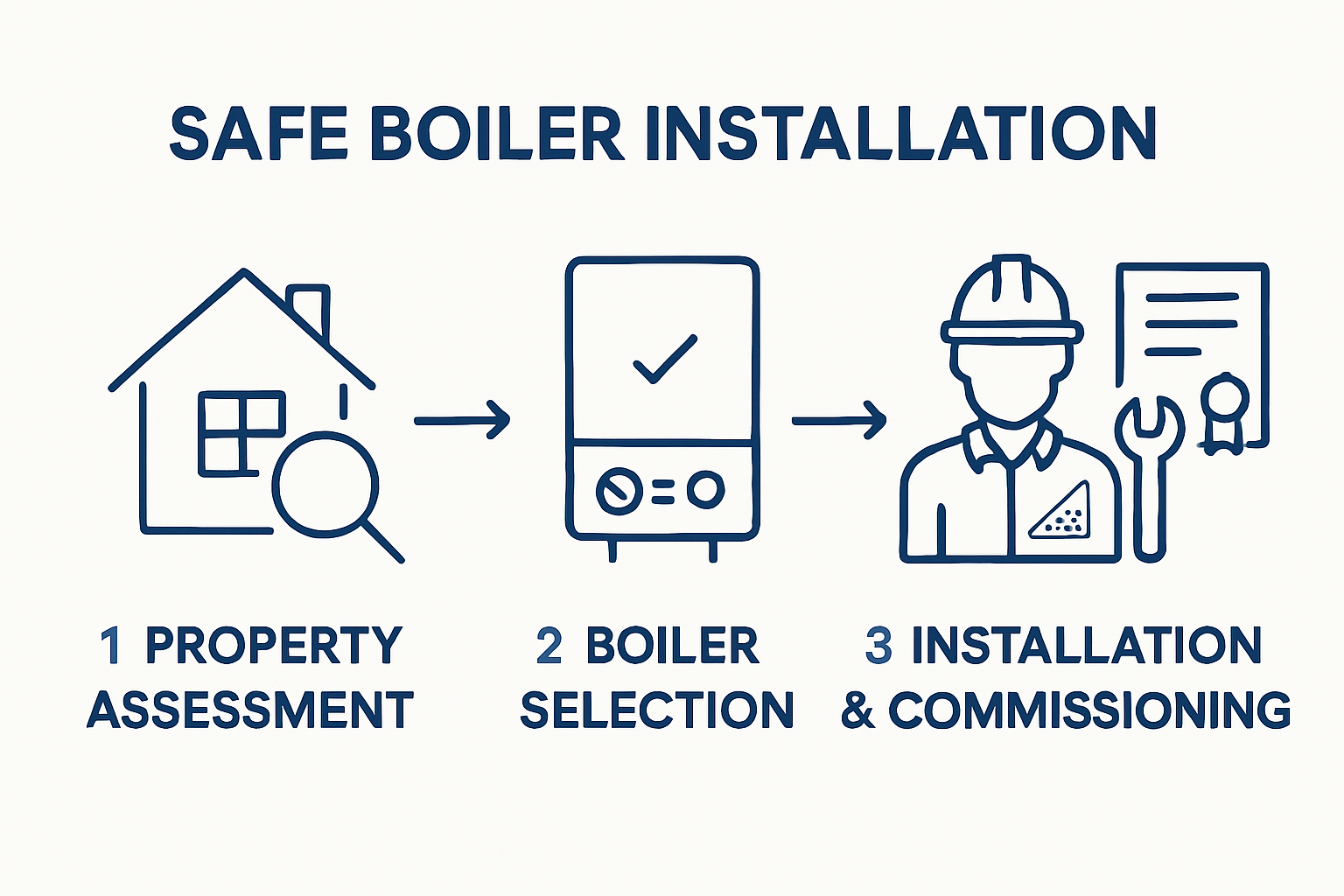 Infographic showing boiler installation steps and compliance checks