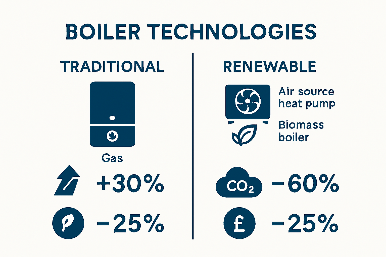Comparison of traditional vs renewable boiler technologies and efficiency