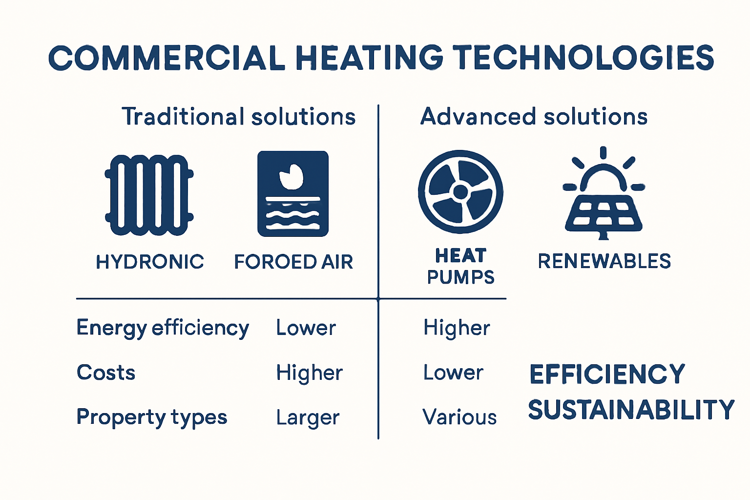 Infographic comparing main types of commercial heating systems