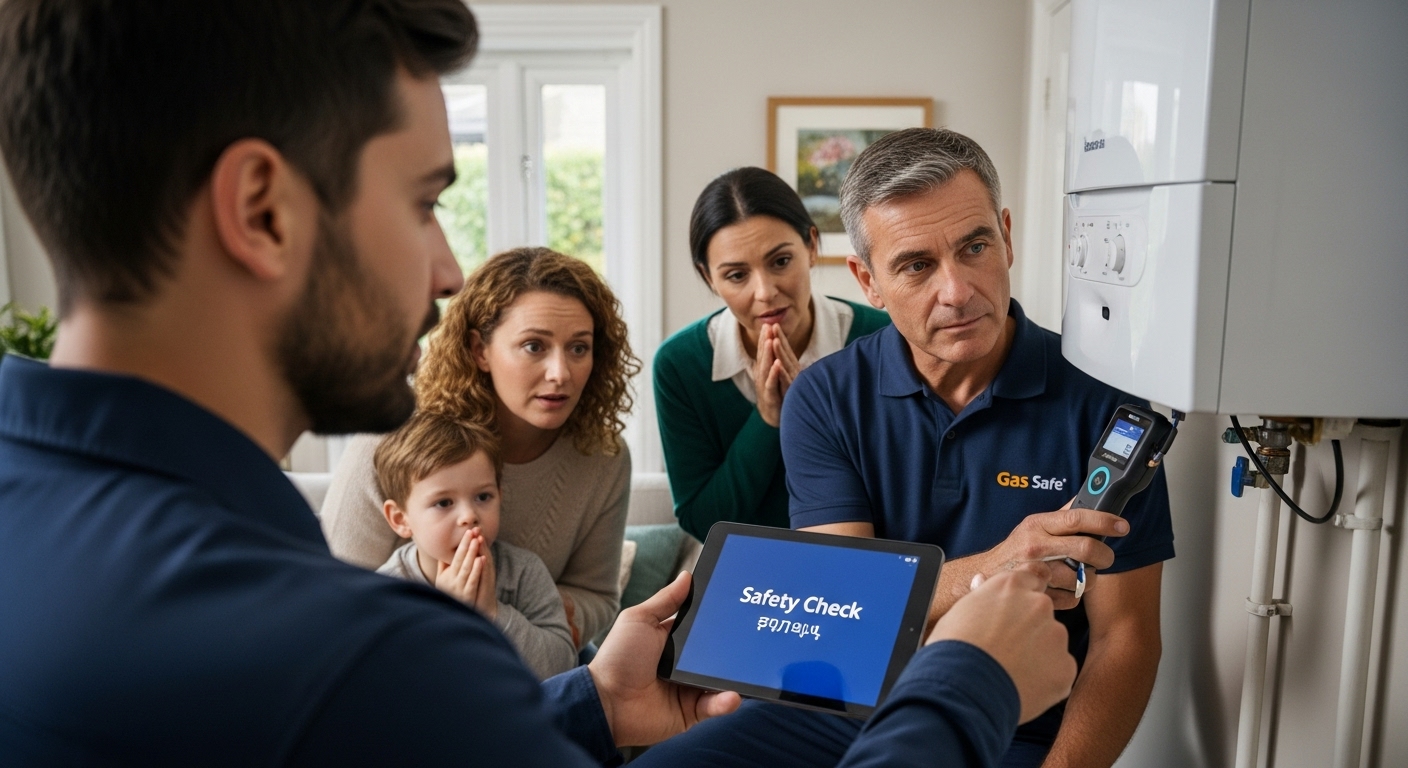 engineer checks gas boiler