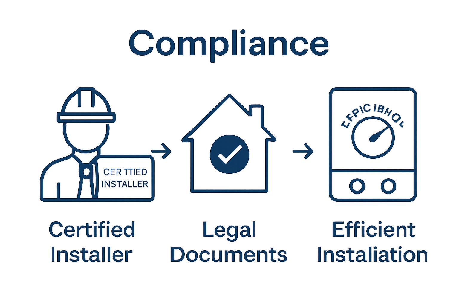 Professional certification, legal documents, efficiency icons for boiler compliance