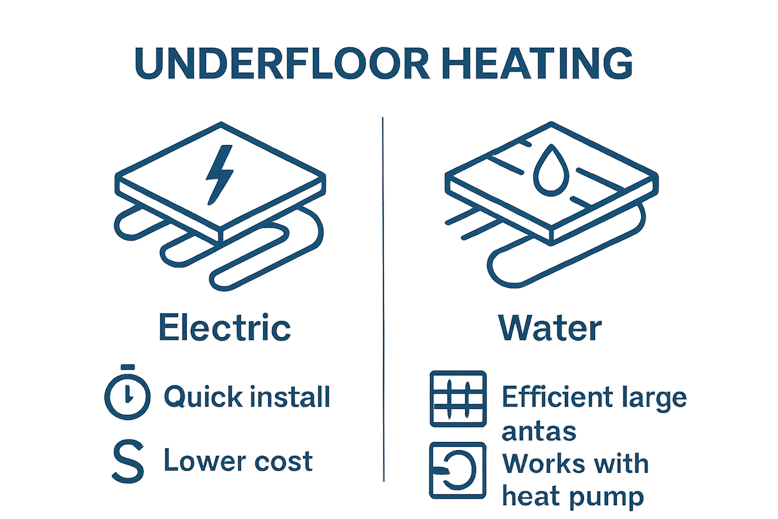 Electric vs water underfloor heating simple infographic