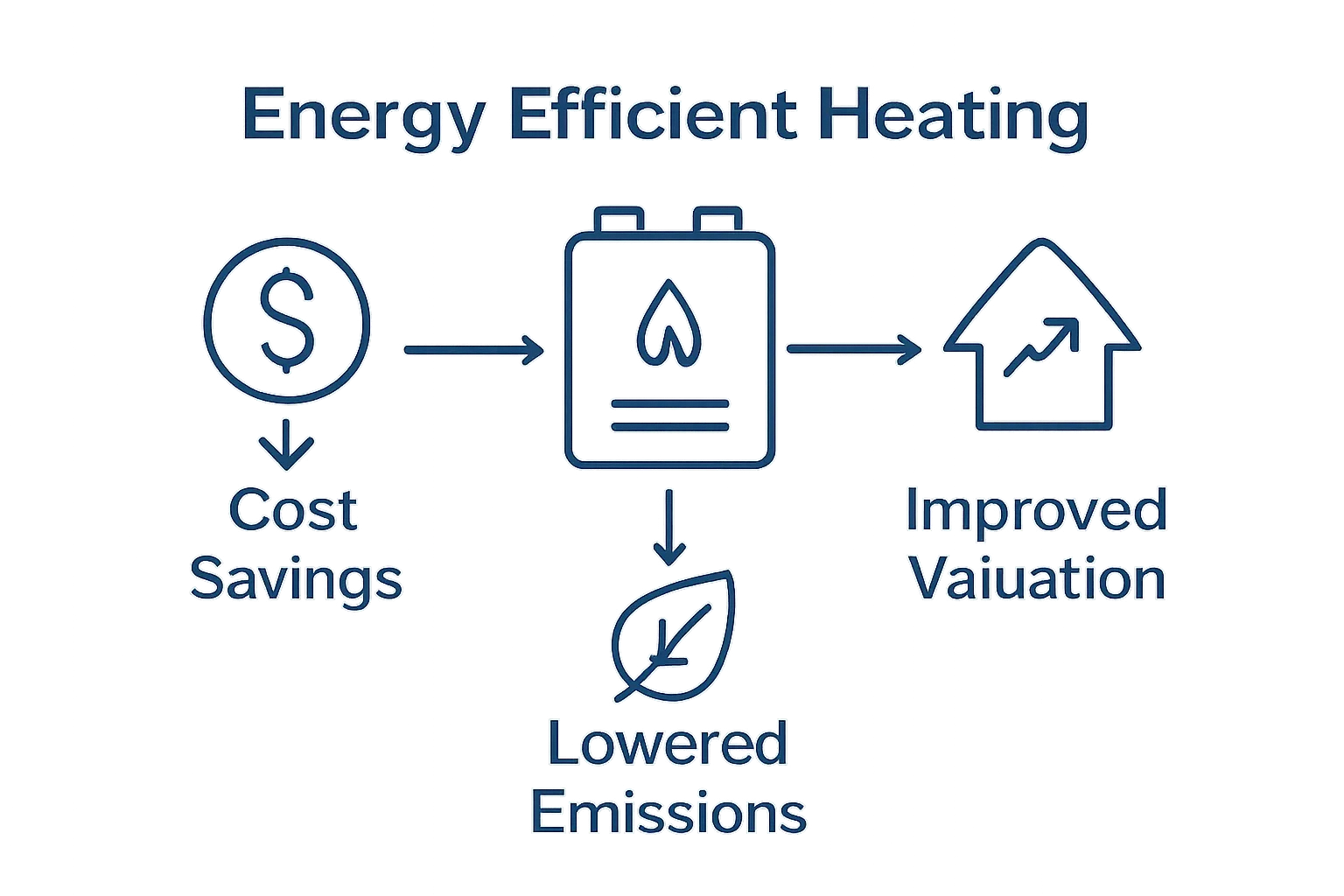 Infographic showing three benefits: lower bills, reduced emissions, higher home value
