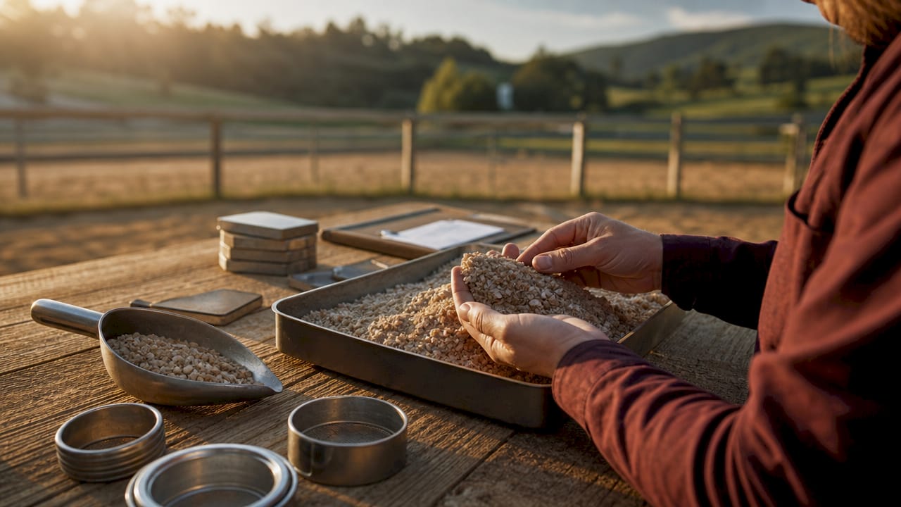 Close-up of hands sifting competition arena sand grains