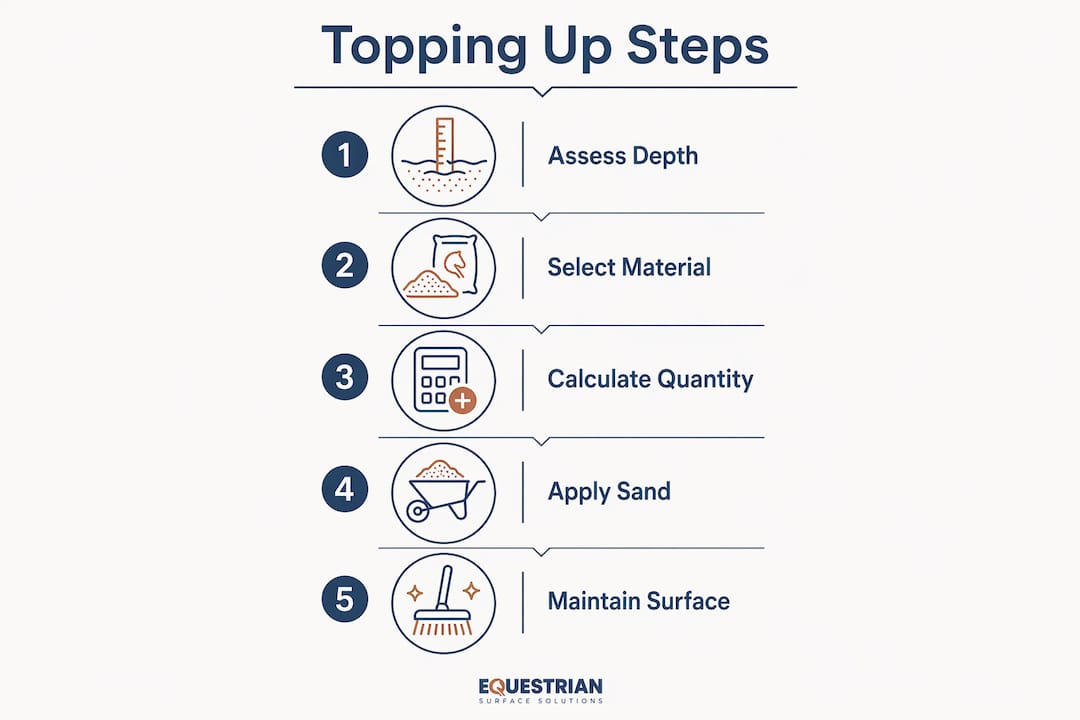 Infographic showing 5 steps for arena surface topping up