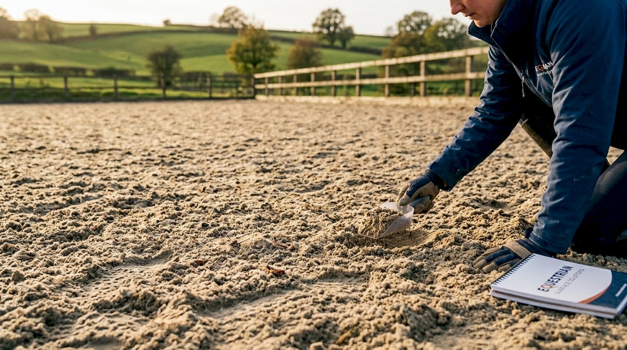 Close-up of horse arena sand and fibre footing