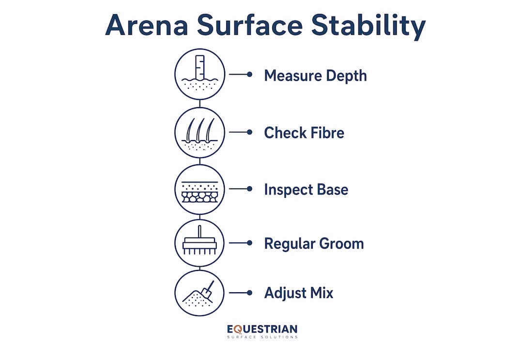 Infographic showing how to assess and maintain arena footing